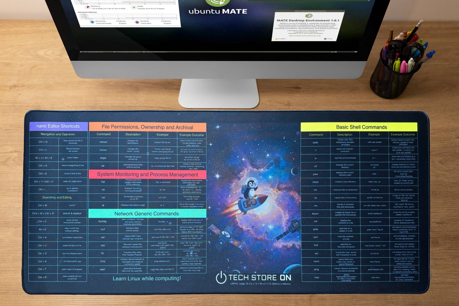 Linux Programmer Command XXL Mouse Pad – Essential Linux Commands Cheat Sheet